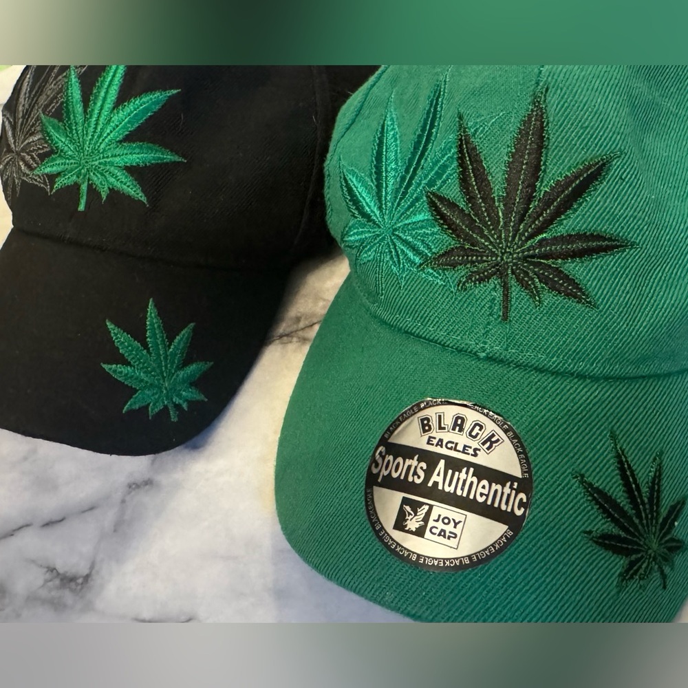 Bundle Two Eagles Sports Cap Green And Black Hemp Plant Excellent Condition